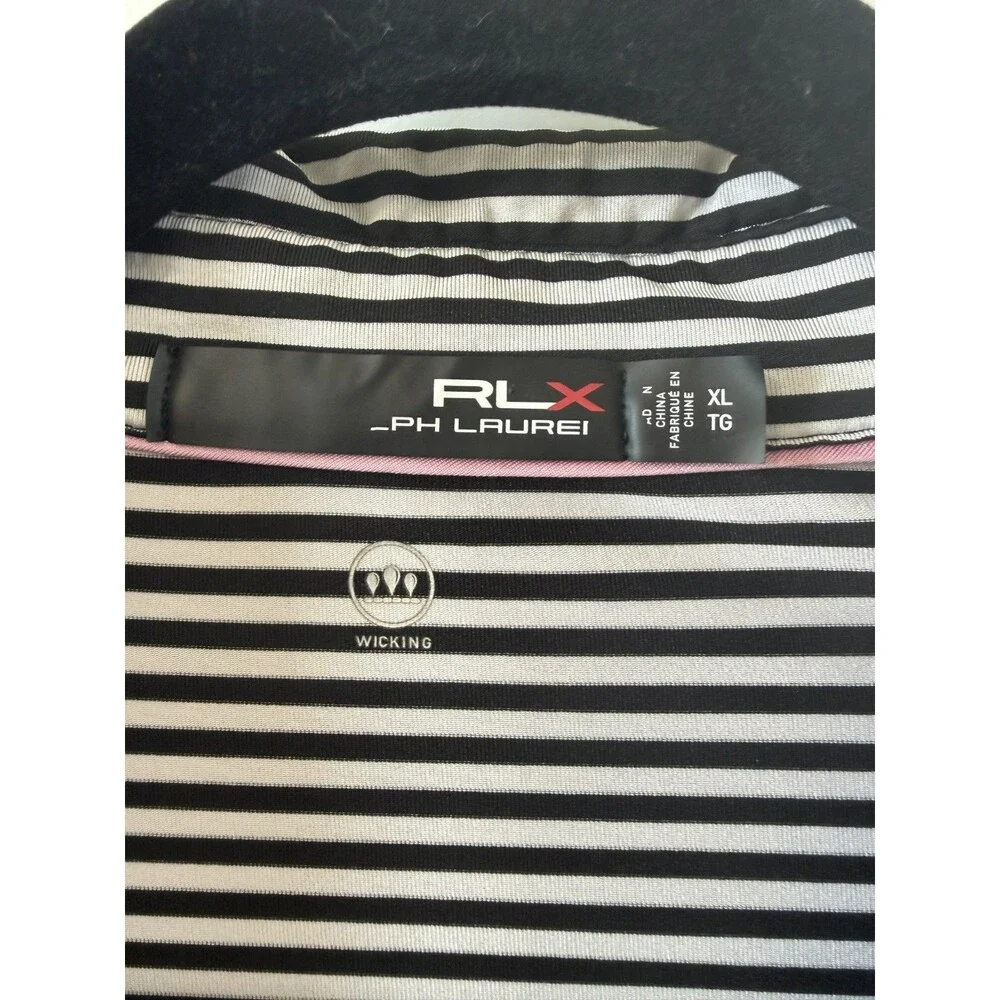 Men Polo Ralph Lauren RLX Sport Golf Black white striped logo shirt size XL